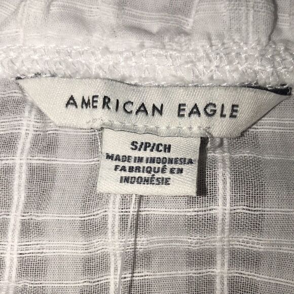 AE M Sheer Crisp White Baby Doll Balloon Sleeve Plaid Blouse - Picture 13 of 13